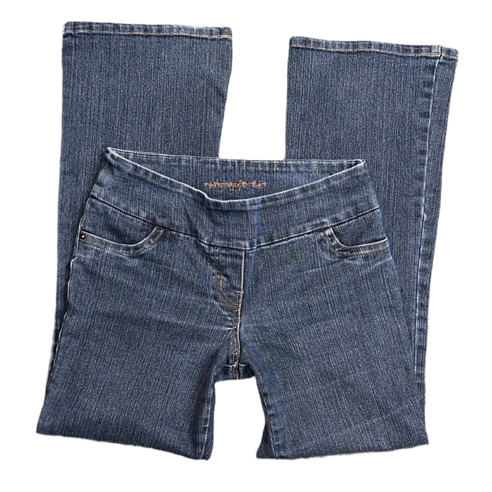 Y2K BUM EQUIPMENT women's dark wash embroidered flare jeans, 8.